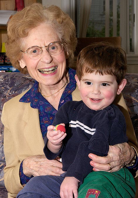 (Great) Grandma Emma and Noah; ; Nikon D1X; 3/30/2002 3:46:56.5 PM; Color; Data Format: RAW (12-bit); Compression: None; Image Size: Large (3008 x 1960); Lens: 28-105mm f/3.5-4.5; Focal Length: 52mm; Exposure Mode: Manual; Metering Mode: Multi-Pattern; 1/250 sec - f/10; Exposure Comp.: 0 EV; Exposure Difference: -5 7/12 EV; Flash Sync Mode: Front Curtain; Sensitivity: ISO 400; Color Mode: Mode II (Adobe RGB); Hue Adjustment: 3; White Balance: Flash; Tone Comp: Less Contrast; Sharpening: Normal