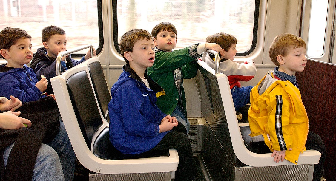 BITC trip to Boston Science Museum; Trip in on MBTA; ; L-R:  Jonah, Zachary, Nathan, Anthony, Eytan and Jeremy; ; Nikon D1X; 4/3/2002 9:13:10.1 AM; Color; Data Format: RAW (12-bit); Compression: None; Image Size: Large (3008 x 1960); Lens: 17-35mm f/2.8-2.8; Focal Length: 17mm; Exposure Mode: Aperture Priority; Metering Mode: Multi-Pattern; 1/60 sec - f/5.6; Exposure Comp.: +1 EV; Exposure Difference: 0 EV; Flash Sync Mode: Not Attached; Sensitivity: 1 Step Over 800; Color Mode: Mode II (Adobe RGB); Hue Adjustment: 3; White Balance: Direct sunlight; Tone Comp: Less Contrast; Sharpening: Normal