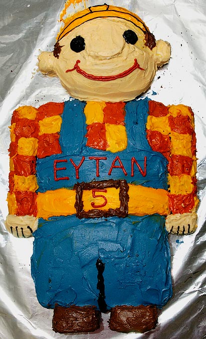 Bob the Builder cake made by Safta for Eytan\'s birthday.