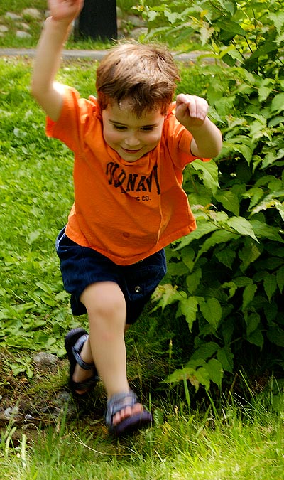 Noah jumping over a stream; Wellesley College, Wellesley, MA