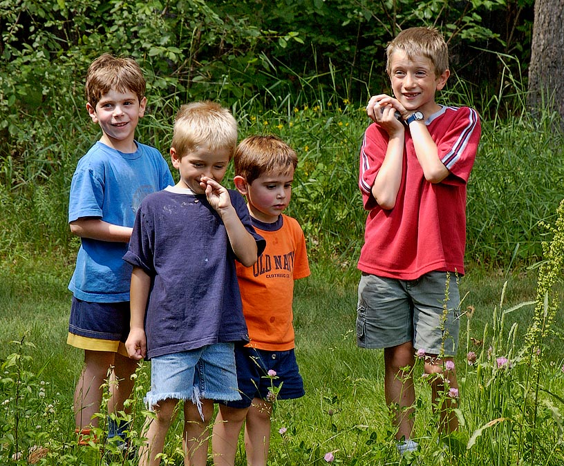 Eytan, Luke, Noah and Connor in Wellesley College Arboretum