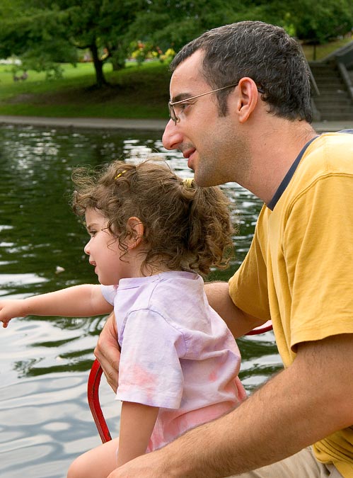 Shayna and Henry, Swan boat in Boston Public Garden; MA; USA
