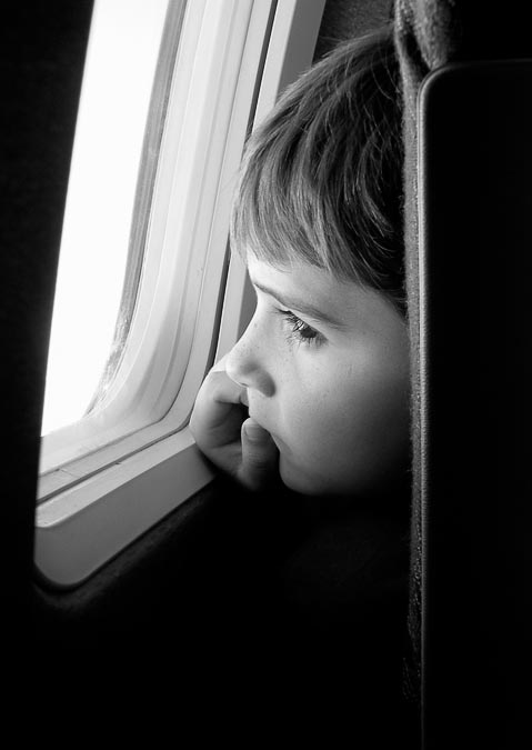 Noah on the flight back from Portland, OR to Boston; MA; US