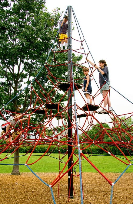 Eytan, Noah and Anne climbing in a playground; Quebec; Quebec; CA