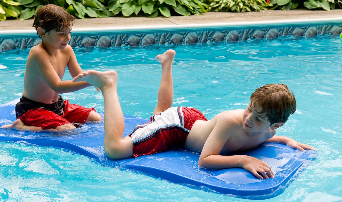 Noah and Eytan in the pool; Locust Hill Bed and Breakfast; North Conway; New Hampshire; US