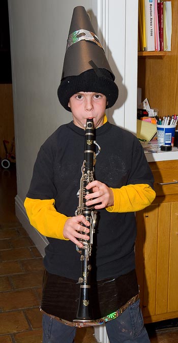 Halloween Costumes; Eytan as a clarinet and playing clarinet; Newton; MA; US