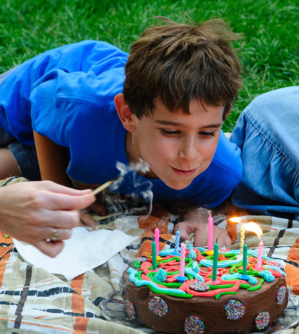 Noah\'s family birthday party; Noah blowing out birthday candles; Home; Newton; MA; US