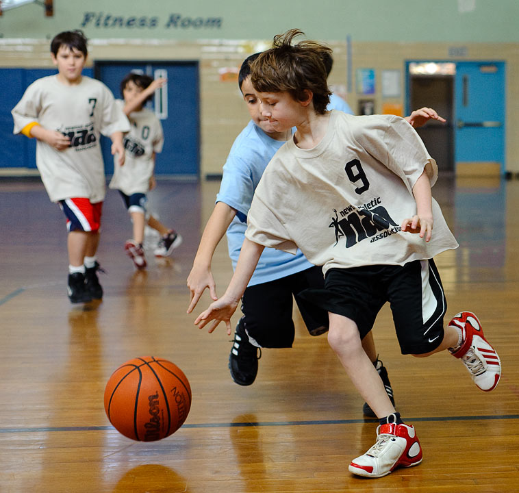 Adam playing basketball; Brown Middle School Gym; Newton; MA; US