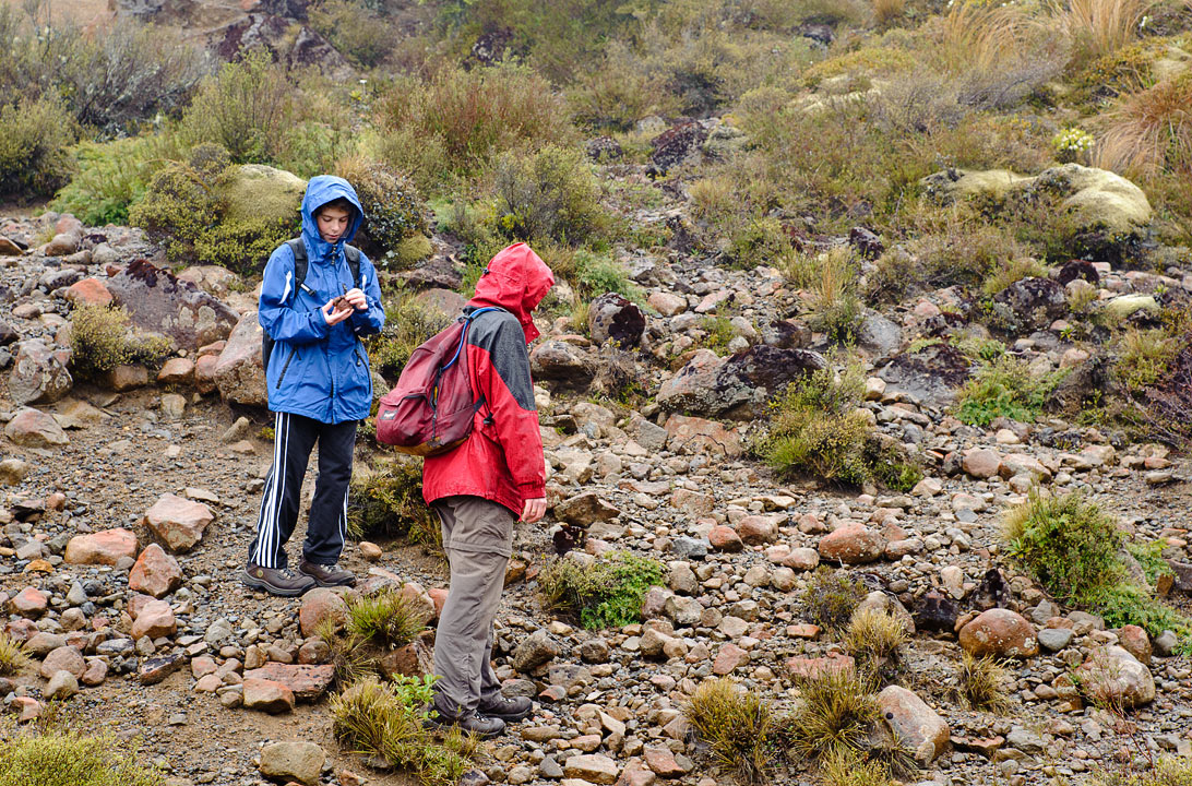 Rain hike; Eytan and Anne; Tongariro National Park; North Island; New Zealand