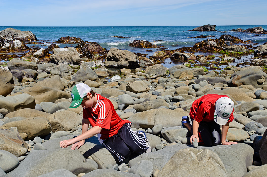Drawing with rocks; Eytan and Noah; South Island; New Zealand
