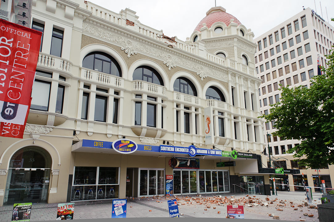 Earthquake damage (largest was mag. 4.9 on Dec. 26th at 10:30AM); Christchurch; South Island; New Zealand