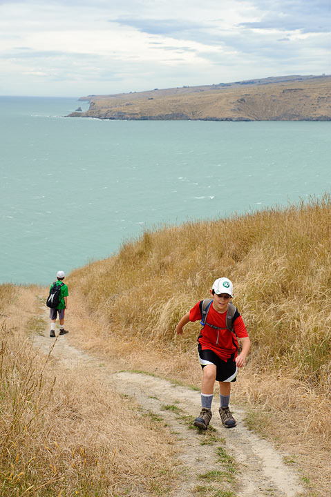Noah hiking; Godley Beach Park; Christchurch; South Island; New Zealand