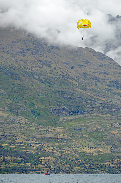Parasailing on Lake Wakatipu; Queenstown; South Island; New Zealand