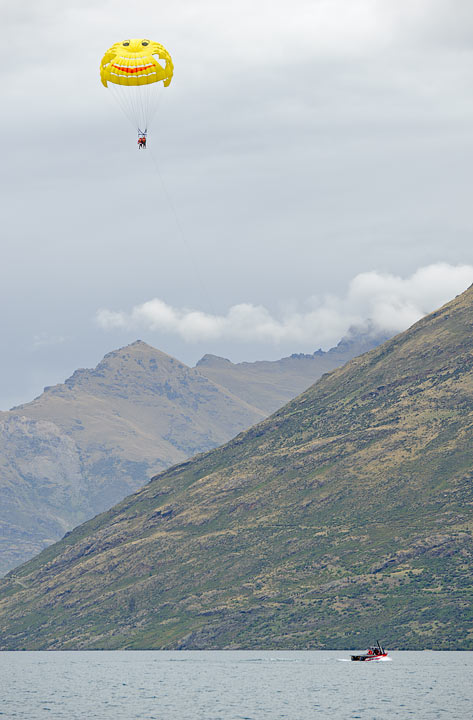 Parasailing on Lake Wakatipu; Queenstown; South Island; New Zealand