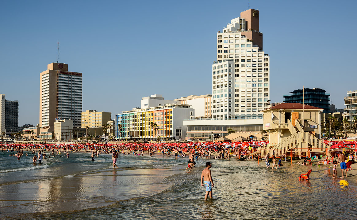 Crowded Tel-Aviv Beach; Tel Aviv; MA; Israel