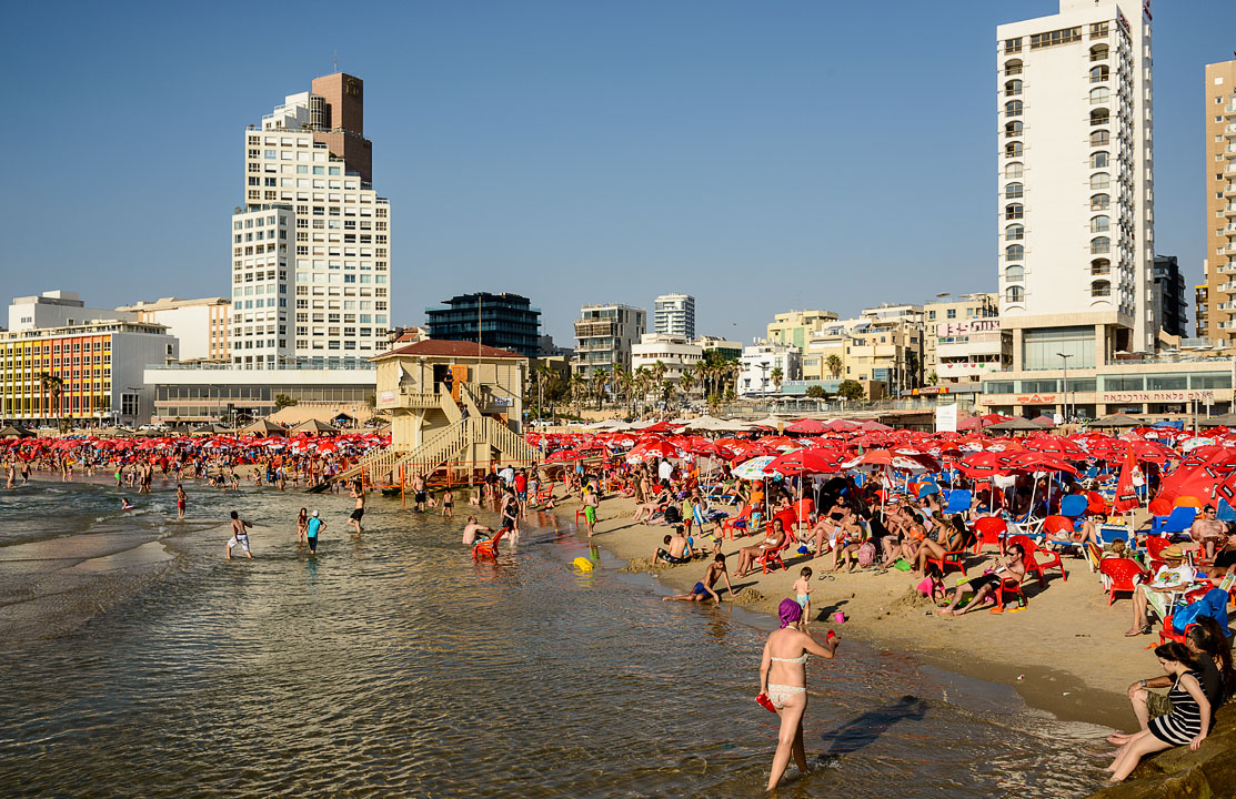 Crowded Tel-Aviv Beach; Tel Aviv; MA; Israel