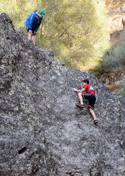 Eytan and Noah climbing; Pinnacles National Park; CA; USA