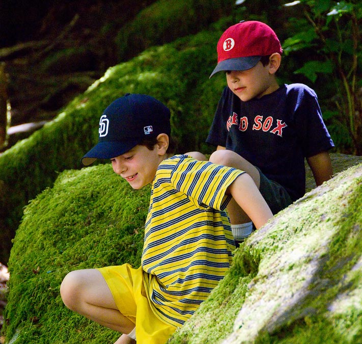 L-R: Eytan and Noah; Multnomah Falls and paths beyond; OR; US